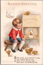 c1910s EASTER Embossed Postcard Boy Incubating Chicks / Artist CLAPSADDLE Unused picture