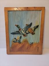Handcrafted Wood Wall Art Ducks Flying Birds Framed Painted 15
