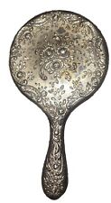Vintage Art Nouveau Hand Held Silver-plated Repousse Mirror Flower Design picture