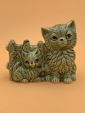 Vintage Ceramic Green Cat Kitten Glazed Planter Home Decor Japan picture