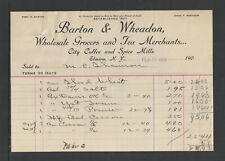 1903 BARTON & WHEADON { WHSLE GROCERS TEA IMPORTERS } ELMIRA NY BILLHEAD TYPE #2 picture