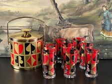 Mid Century Set of 8 Colony Deck of Cards Glasses with Matching Ice Bucket picture