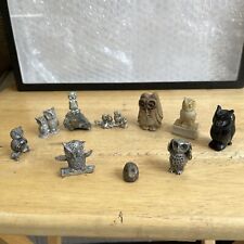 VINTAGE Lot of 10 Miniature Owl Figurines-Ceramic wood brass pewter 2.5” picture