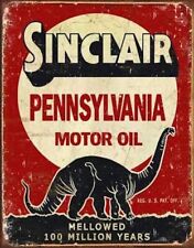 SINCLAIR OIL AND GAS TIN SIGN DINOSAUR METAL PENNSYLVANIA MOTOR OIL FOSSIL FUELS picture