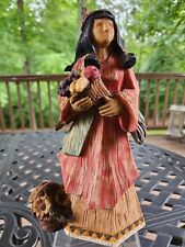 Vintage Native American Indian Statue Women Holding Fruit Filled Cornucopia picture
