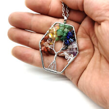 Tree of Life Pendant Necklace Natural Gemstone 7 Chakra Healing Crystal Charm picture