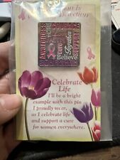 Vintage Breast Cancer Motivational Pin On Card Wrapped New Early Detection picture