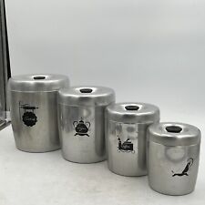 VTG MCM WEST BEND Aluminum 4 Pc Canister Set Silver W/ Lids Cookies Jar Sugar picture