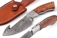 SHARDBLADE HAND FORGED Damascus Steel Gut Hook Skinner Hunting Knife W/Sheath picture