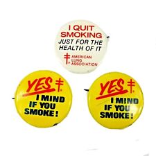 Lot Of 3 Vtg American Lung Association Pinback Buttons I Quit Smoking Slogans Ec picture
