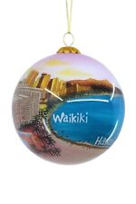 Hawaiian Christmas Ornament - Hand Painted Glass w Box - Waikiki Sunset, Ocean picture