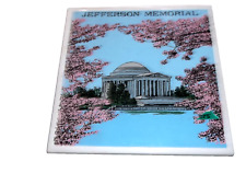 JEFFERSON MEMORIAL DECORATIVE CERAMIC TILE/TRIVET 6X6 CORK BLUE BACKGROUND  picture
