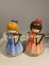 2 Vintage Musical Christmas Angels Hand Made Japan Silent Night  7 Inches Tall picture