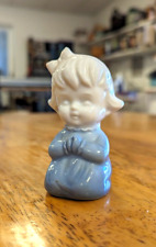 Inarco Praying Girl Figurine White Blue Vintage Original Made in Japan Miniture picture