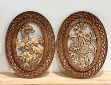Vintage Pair 1970s Syroco Wall Plaques Hanging Decor Floral Braided Frame Design picture