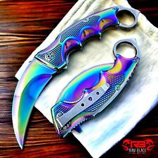 Rainbow KARAMBIT SPRING POCKET KNIFE Tactical Open Folding Claw Assisted Blade picture