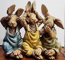 Large Vintage Chrisdon Hand Painted Rabbits See No, Hear No, Speak No Evil Resin picture