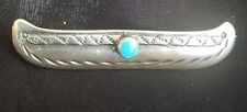 Vtg Pawn Native American Navajo Stamped Sterling Silver Canoe Turquoise Pin picture