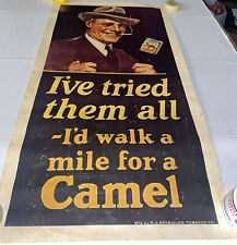 Camel Cigarettes POSTER I'd Walk A Mile For Display JR Reynolds AD 27.5”x 14.5” picture