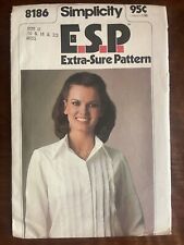 Vintage Simplicity ESP Extra Sure Pattern 8186 Shirt Cut Size U 16, 18, 20 picture
