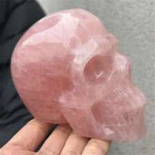 970g Natural Pink Rose Quartz Hand Carved Skull Crystal Energy Reiki Healing Gem picture