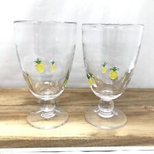 Anthropologie Penelope Pineapple Art Glass Goblets Set of 2 Summer Party Barware picture