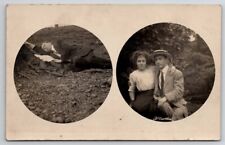 RPPC Frisky Couple and a Man Naps in Woods Masked Circle Images Postcard F29 picture