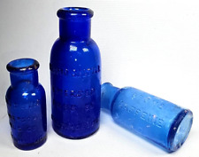 Lot of 3 Embossed Cobalt Blue Medicine Bottles Quack Cure Bromo Remedy 1890s picture