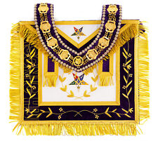 MASONIC OES GRAND PATRON 100% LAMBSKIN APRON HAND EMBROIDERED WITH CHAIN COLLAR picture