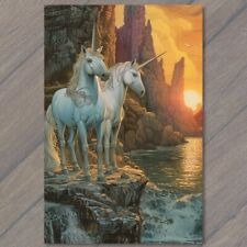 POSTCARD Unicorn Pair On Rock Sea Water Sun Weird Unusual Strange Left Behind picture