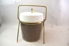 VTG Brown & White Ice Bucket Chest Mid Century Atomic w Metal Stand  picture