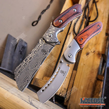 2PC COMBO Etched Damascus FIXED BLADE Cleaver + Assisted Pocket Knife picture