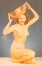 1930s-60s Classic Color Photo Like Nude PC- Endowed Redhead w/ Mexican Hat- Sits picture