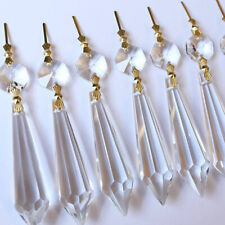 20PCs Chandelier Lamp Clear Crystal Icicle Prisms Bead Hanging Gold Pendant picture