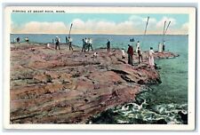 c1910 Fishing Brant Rock Cliff Seashore  Massachusetts Vintage Antique Postcard picture