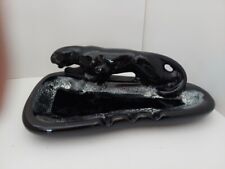 Vintage Crouching Black  Panther/Jaguar Figurine Black & White Ashtray picture