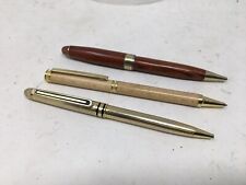 3 Vtg Ballpoint Pens Gold Colibri Japan  + 2 Turned Wood One Marked GM Fleet Com picture