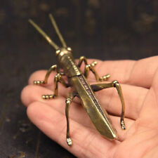 Brass Locust Statue Vintage Animal Grasshopper Figurine Tea Pet Ornament picture