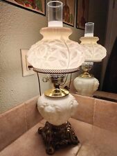 1 GWTW Table Lamp Cherub Baby Face White Milk Glass Brass Faces Base Vtg Antique picture