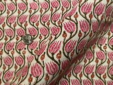 1.5Y SUSAN DELISS Hand Block Print TULIP VINE Hand Woven Linen Fabric $300Retail picture