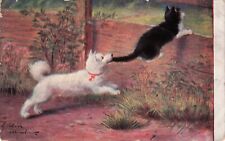 Artist Signed Sophie Spurlich Terrier Dog Chases Cat Vintage Postcard ca 1910 picture