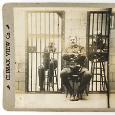Police Officer Prison Guard Stereoview c1900 Jail Cell Cop Prisoners Photo A2676 picture