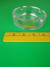 Lufthansa Airline Round Glass Ashtray w/ Yellow Imprinting Made in France picture