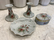 VINTAGE COR 1987 DAY LILY DECOR SET CANDLESTICKS TRINKET BOX SHELL DISH/TRAY picture