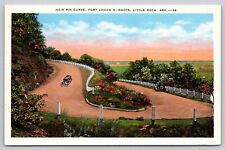 Postcard AR Arkansas Little Rock Hair Pin Curve Fort Logan H. Roots Linen UNP A9 picture