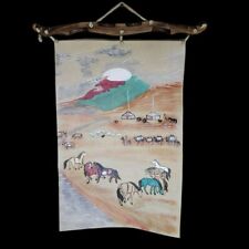 Western Painted Leather Hanging Artwork Carved Wood Horses Cowboy Camel Sheep Ca picture
