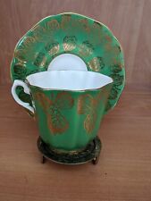 Vintage Tea Cup & Saucer Royal Grafton Fine Bone China Green & Gold picture