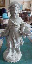 LARGE ANTIQUE MEISSEN BLANC DE CHINE GIRL WITH BASKETS FIGURINE picture
