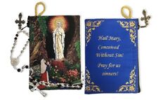 2 Sided Our lady of Lourdes Tapestry Rosary Icon Pouch With Prayer 5 3/8 Inch picture
