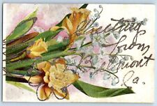 Belmont Iowa IA Postcard Greetings Embossed Flowers And Leaves c1910's Antique picture